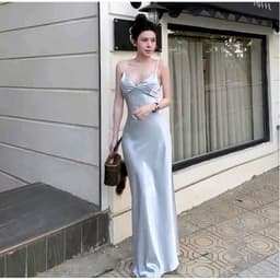 Đầm lụa nữ dáng dài quyến rũ màu xanh ngọt ngào 7