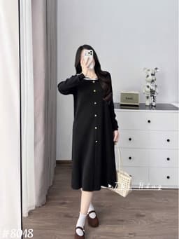 <Đầm bầu Quynhanhhouse> (QC) #8018 Váy thuỷ thủ khuy dọc Free sz đen/ghi/than Bầu bí bon chen 9