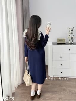 <Đầm bầu Quynhanhhouse> (QC) #8018 Váy thuỷ thủ khuy dọc Free sz đen/ghi/than Bầu bí bon chen 6