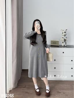 <Đầm bầu Quynhanhhouse> (QC) #8018 Váy thuỷ thủ khuy dọc Free sz đen/ghi/than Bầu bí bon chen 8
