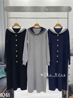 <Đầm bầu Quynhanhhouse> (QC) #8018 Váy thuỷ thủ khuy dọc Free sz đen/ghi/than Bầu bí bon chen 5