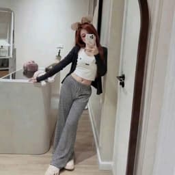 Set thun mặc nhà 3 món đáng yêu quần loe kẻ ngang 4