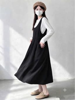 <Đầm bầu Quynhanhhouse> (QC) #2662 Set váy yếm rút eo kèm áo Free sz đen/rêu/nâu Bầu bí bon chen 9