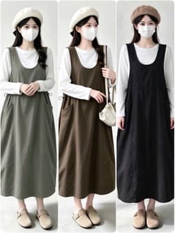<Đầm bầu Quynhanhhouse> (QC) #2662 Set váy yếm rút eo kèm áo Free sz đen/rêu/nâu Bầu bí bon chen 1