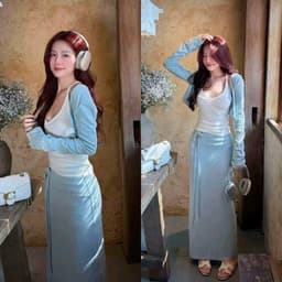 Set áo cặp thun nhún phối khoác và chân váy thun ôm chất bozzip đẹp chuẩn phom 1