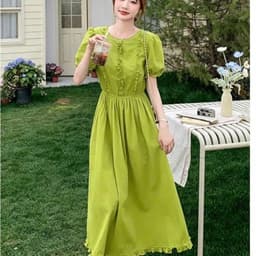 Đầm lụa cổ tròn dáng xoè dài trơn màu basic 2