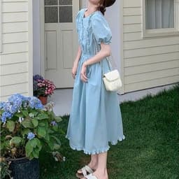 Đầm lụa cổ tròn dáng xoè dài trơn màu basic 4
