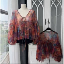 Set áo phom xoè rộng cột nơ và quần short 2