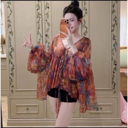 Set áo phom xoè rộng cột nơ và quần short 6