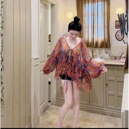 Set áo phom xoè rộng cột nơ và quần short 7