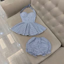 Set áo cúp ngực dây yếm loe xoè nhẹ kèm quần ngắn bo chun y hình 3