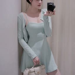 (BIGSIZE ) VN169 Set váy 2s basic viền ren phối khoác cardigan dáng xoè tôn dáng daily hằng ngày by CarrotShop 4