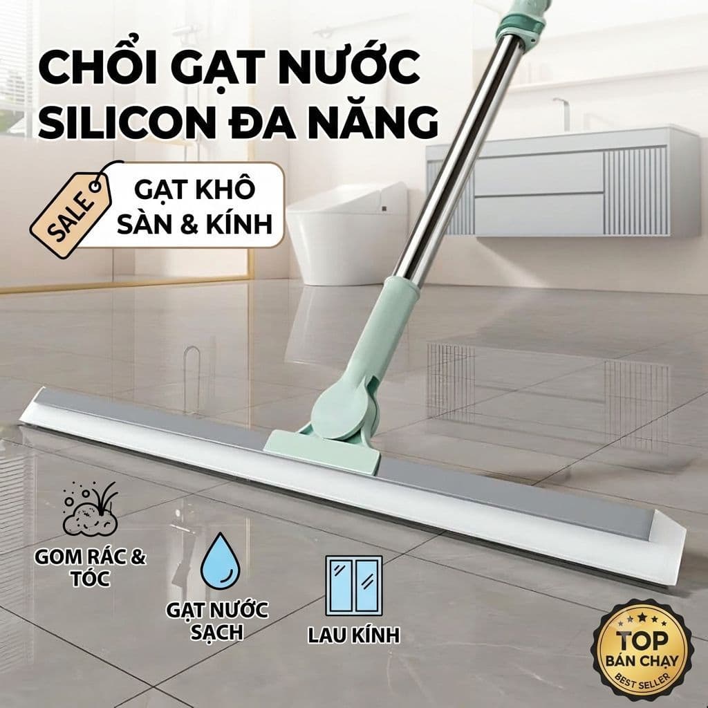 Chổi Gạt Nước Silicon Đa Năng 3in1 - Cây Lau Nhà Quét Bụi, Kính, Sàn Nhà Tắm Xoay 360 Độ Cao Cấp
