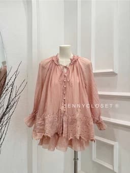 Set 2 món | Áo sơ mi nữ cổ tròn buộc nơ tay dài loe pha ren cao cấp dáng babydoll + Chân váy xoè tầng - thời trang nữ 7
