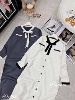 <Đầm bầu Quynhanhhouse> (QC) #8968 Váy xuông cổ nơ giả túi, bầu bí bon chen ạ 2