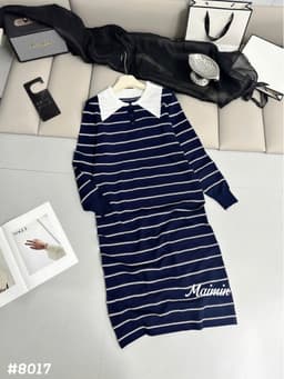 <Đầm bầu Quynhanhhouse> (QC) #8017 Váy len kẻ suông cổ lá mtg 7