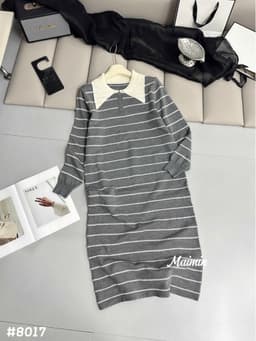 <Đầm bầu Quynhanhhouse> (QC) #8017 Váy len kẻ suông cổ lá mtg 5