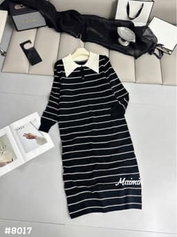 <Đầm bầu Quynhanhhouse> (QC) #8017 Váy len kẻ suông cổ lá mtg 6
