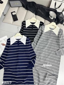 <Đầm bầu Quynhanhhouse> (QC) #8017 Váy len kẻ suông cổ lá mtg 8