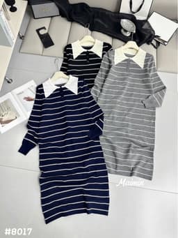<Đầm bầu Quynhanhhouse> (QC) #8017 Váy len kẻ suông cổ lá mtg 3