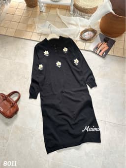 <Đầm bầu Quynhanhhouse> (QC) #8011 Váy suông ô trám cổ đức thêu hoa tay dài 6