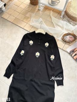 <Đầm bầu Quynhanhhouse> (QC) #8011 Váy suông ô trám cổ đức thêu hoa tay dài 8