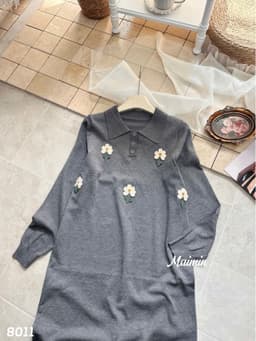<Đầm bầu Quynhanhhouse> (QC) #8011 Váy suông ô trám cổ đức thêu hoa tay dài 7