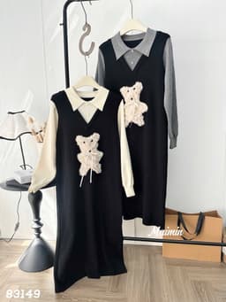 <Đầm bầu Quynhanhhouse> (QC) #108 Váy len gấu 2 màu be/ghi freesize 9