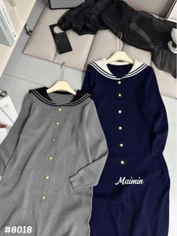 <Đầm bầu Quynhanhhouse> (QC) #8018 Váy suông khuy dọc cổ thuỷ thủ 2