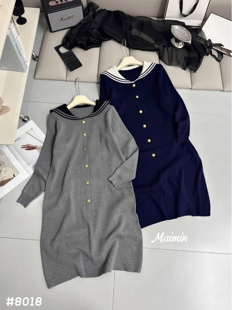 <Đầm bầu Quynhanhhouse> (QC) #8018 Váy suông khuy dọc cổ thuỷ thủ