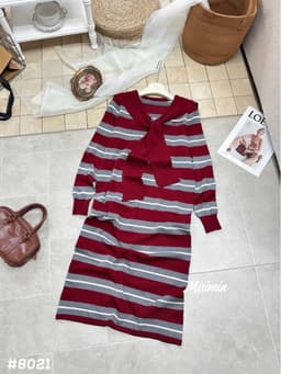 <Đầm bầu Quynhanhhouse> (QC) #8021 Váy kẻ suông kèm khăn cùng màu thêu chữ 5
