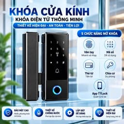 Khóa điện tử Vân Tay Cửa Kính bản lề sàn mở và lùa vân tay mã số thẻ từ có app ttlock thông minh quản lí lịch sử ra vào 1