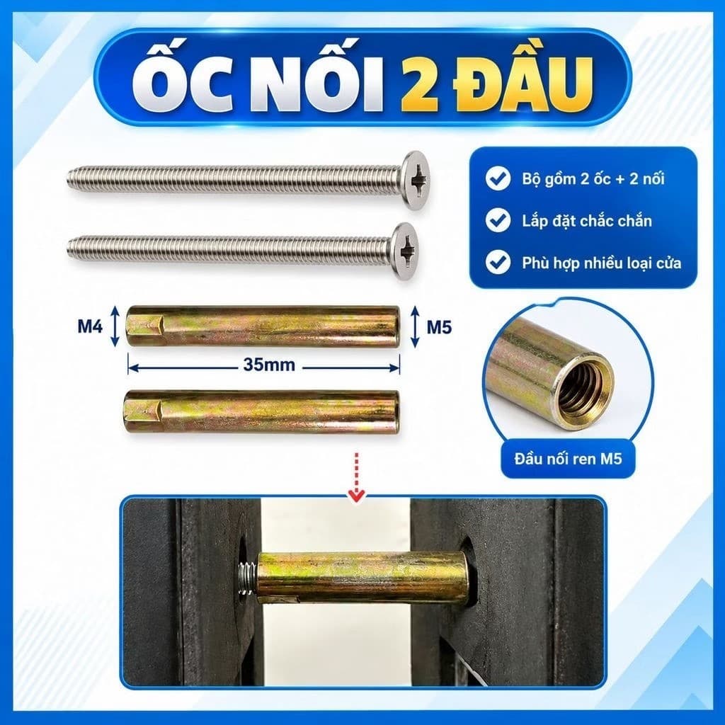 Bộ tùy chọn gồm 2 vít M4, M5, M6 và 2 ốc nối chuyên dụng cho khóa M4=M4, M5=M5, M5=M6, M6=M6.