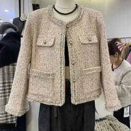 (CHIC SEOUL) Áo khoác dạ tweet viền tua rua 2 màu hồng nhạt và xanh xám phong cách Nertro HQ (ảnh thật là 2 ảnh cuối) 8