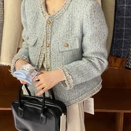 (CHIC SEOUL) Áo khoác dạ tweet viền tua rua 2 màu hồng nhạt và xanh xám phong cách Nertro HQ (ảnh thật là 2 ảnh cuối) 6