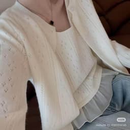 (CHIC SEOUL) Set áo khoác len ren cardigran phối voan màu kem xinh xắn phong cách Nertro HQ (ảnh thật là 3 ảnh cuối) 2
