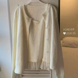 (CHIC SEOUL) Set áo khoác len ren cardigran phối voan màu kem xinh xắn phong cách Nertro HQ (ảnh thật là 3 ảnh cuối) 1