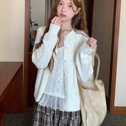 (CHIC SEOUL) Set áo khoác len ren cardigran phối voan màu kem xinh xắn phong cách Nertro HQ (ảnh thật là 3 ảnh cuối) 3