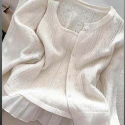 (CHIC SEOUL) Set áo khoác len ren cardigran phối voan màu kem xinh xắn phong cách Nertro HQ (ảnh thật là 3 ảnh cuối) 6