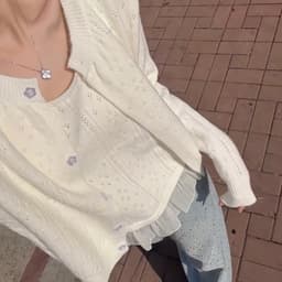 (CHIC SEOUL) Set áo khoác len ren cardigran phối voan màu kem xinh xắn phong cách Nertro HQ (ảnh thật là 3 ảnh cuối) 5
