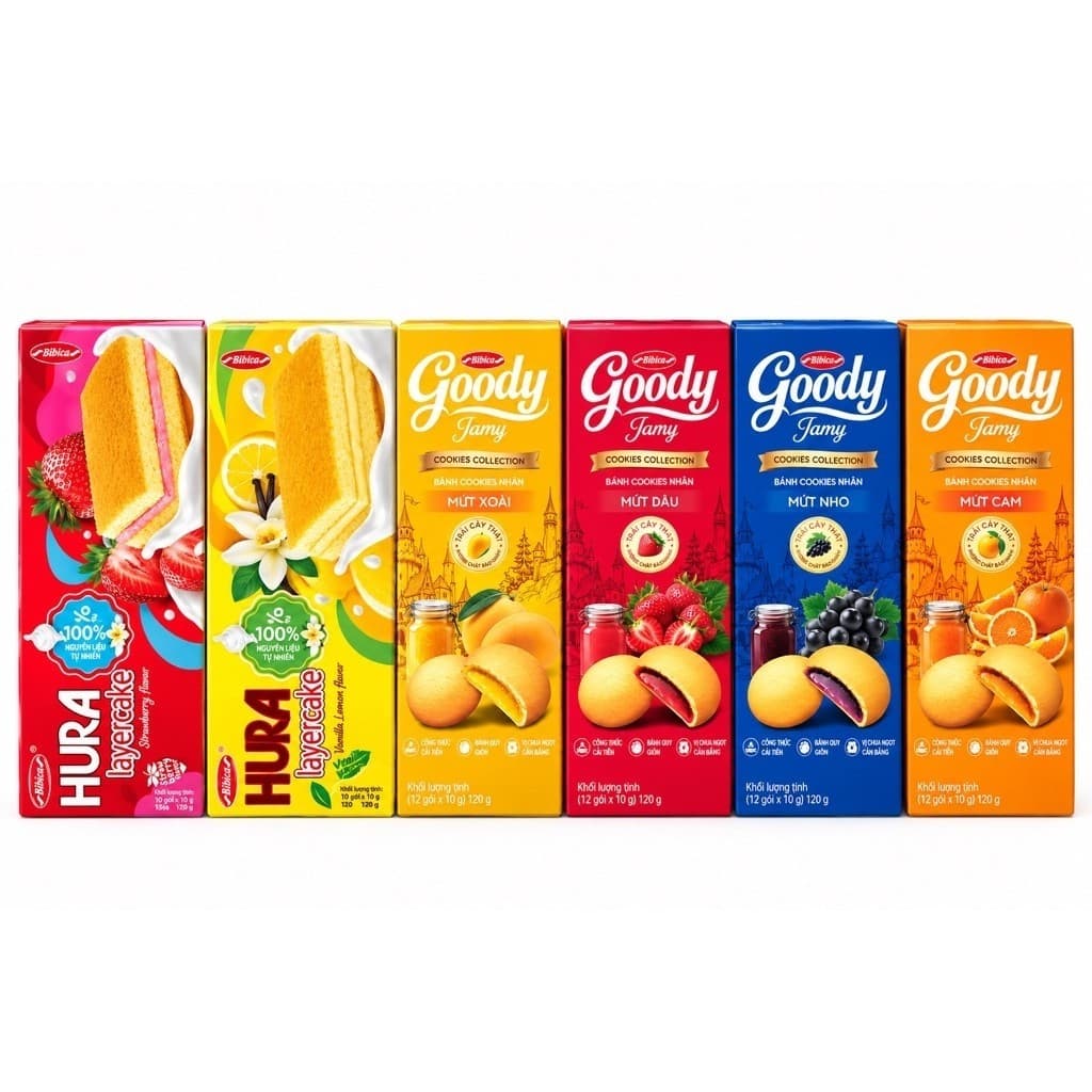 COMBO 5 Hộp BÁNH Hura 90g/ Goody 120g Jamy  Bibica
