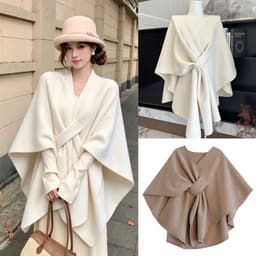 (CHIC SEOUL) Áo khoác khăn len dạ đai cài 3 màu nâu đậm/nâu xám/trắng phong cách Nertro HQ (ảnh thật là 2 ảnh cuối) 1