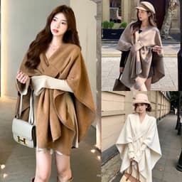 (CHIC SEOUL) Áo khoác khăn len dạ đai cài 3 màu nâu đậm/nâu xám/trắng phong cách Nertro HQ (ảnh thật là 2 ảnh cuối) 2