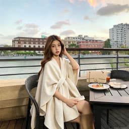 (CHIC SEOUL) Áo khoác khăn len dạ đai cài 3 màu nâu đậm/nâu xám/trắng phong cách Nertro HQ (ảnh thật là 2 ảnh cuối) 5