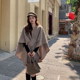 (CHIC SEOUL) Áo khoác khăn len dạ đai cài 3 màu nâu đậm/nâu xám/trắng phong cách Nertro HQ (ảnh thật là 2 ảnh cuối) 7