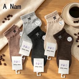Tất Nữ Cổ Ngắn Chất Cotton Mềm Mại Hoạ Tiet Viền Bèo  Nơ Set 10 Đôi 3