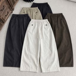 (Mở Bán) Quần Kaki Lami Ống Suông Rộng Cạp Chun Phong Cách Hàn Quốc_m133.134 2