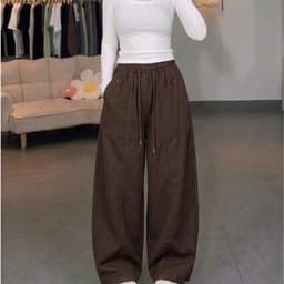 (Mở Bán) Quần Kaki Lami Ống Suông Rộng Cạp Chun Phong Cách Hàn Quốc_m133.134 3