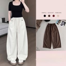 (Mở Bán) Quần Kaki Lami Ống Suông Rộng Cạp Chun Phong Cách Hàn Quốc_m133.134 1