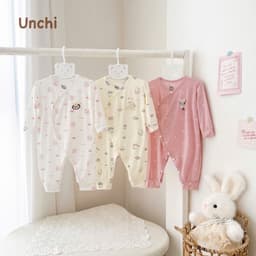 Bộ body liền thân dài tay sơ sinh Unchi vải petit mềm mát, bodysuit cho bé trai bé gái 3-9kg UCB05 5